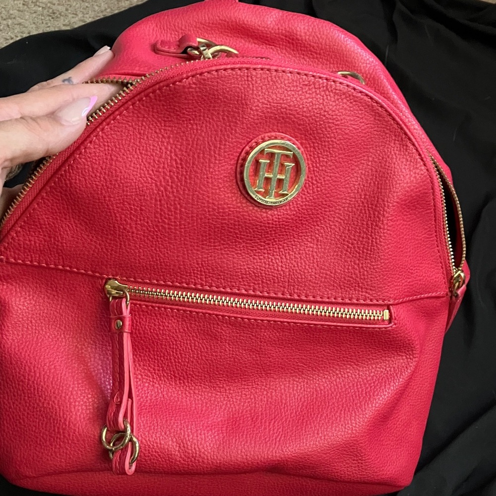 Tommy Hilfiger Vibrant Red/pink  Backpack with Gold Accents